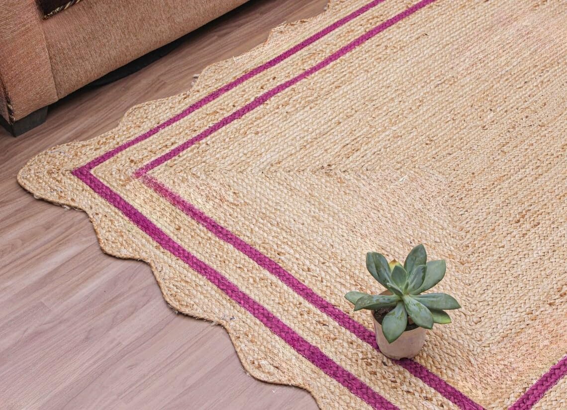 Bohemian Scalloped Jute Rug – Unique Design Natural Fiber Area Rug