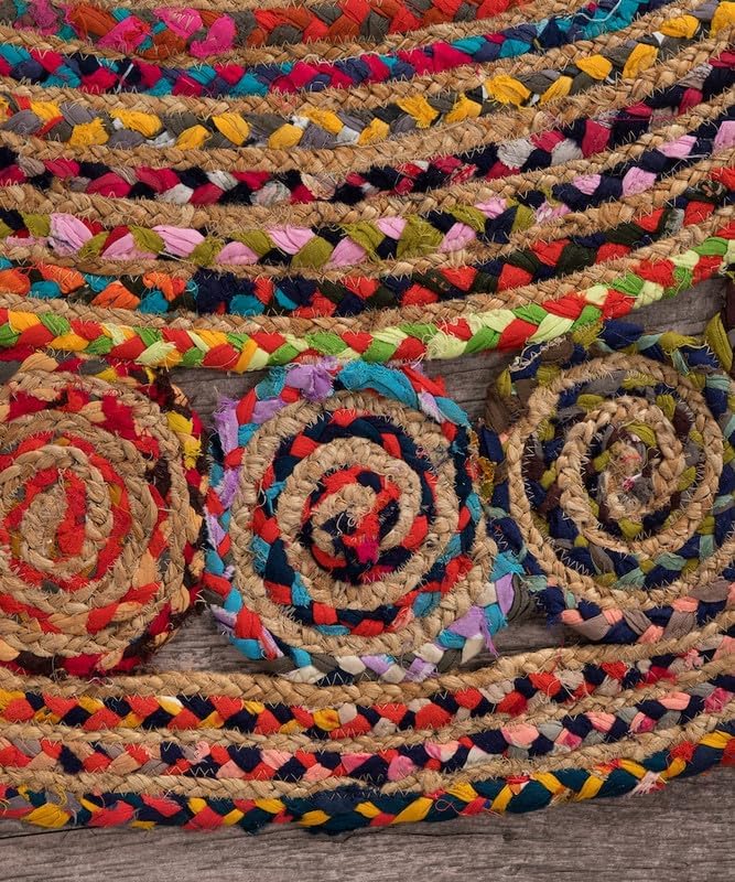 Handmade Recycled Chindi Rug – Braided Jute Cotton Pinwheel Design