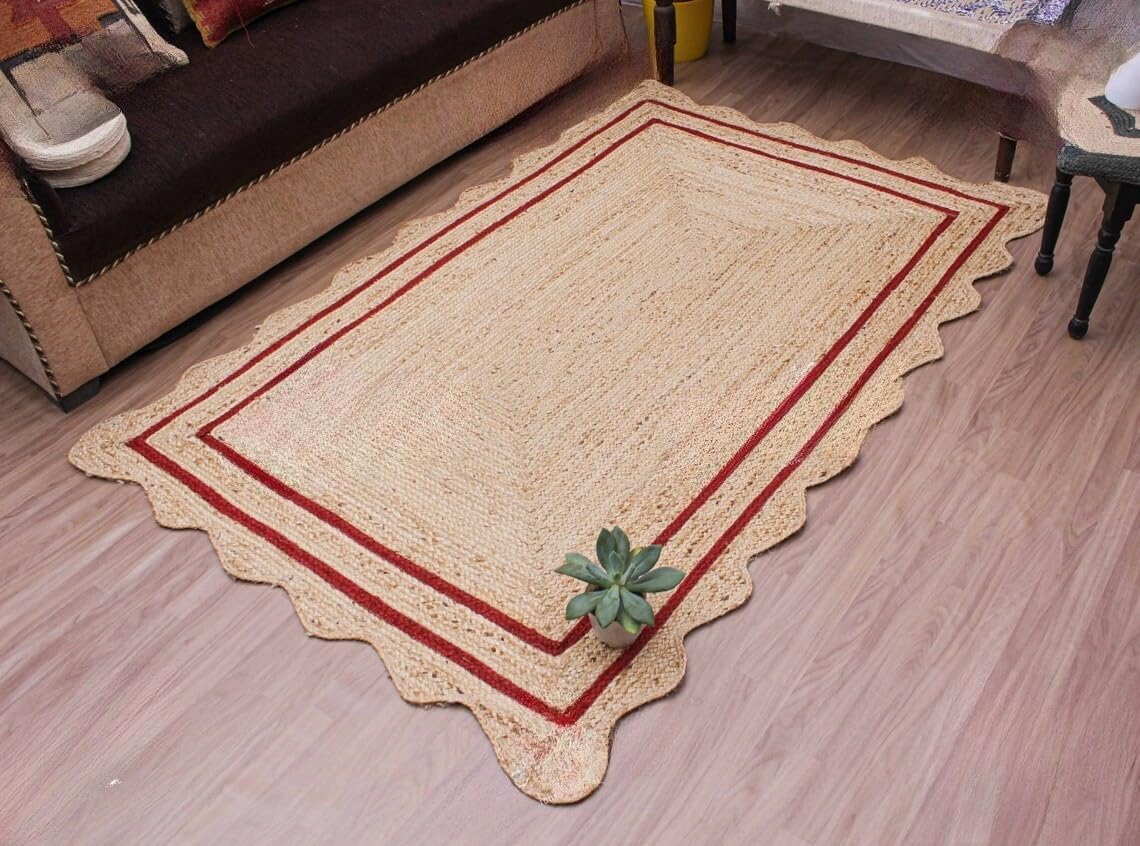 Bohemian Scalloped Jute Rug – Unique Design Natural Fiber Area Rug