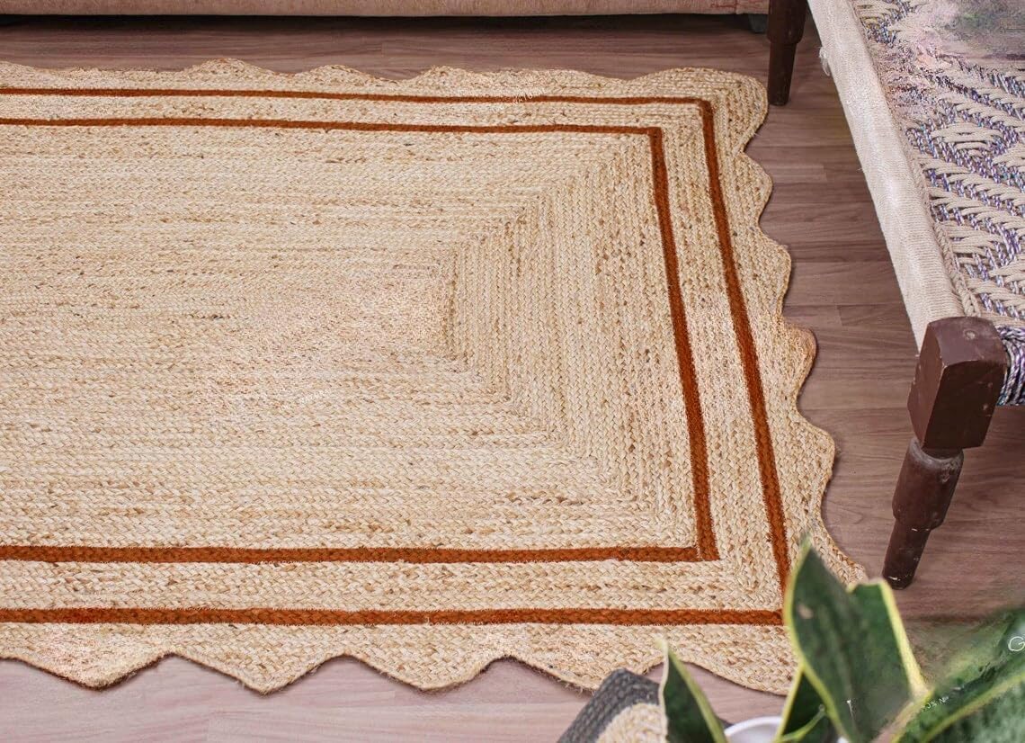 Bohemian Scalloped Jute Rug – Unique Design Natural Fiber Area Rug