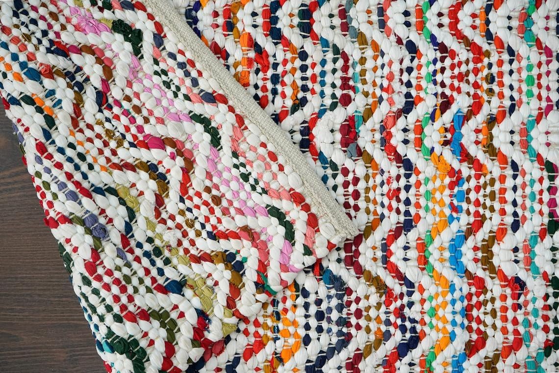 Rainbow Chindi Rug Handmade Indian Recycled Eco Friendly Decor For Living Room