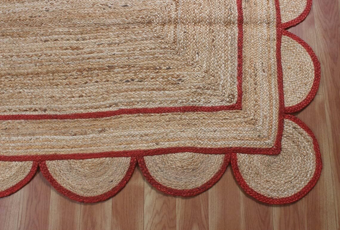 Scalloped Edge Jute Rug with Natural Border – Eco-Friendly Home Rug