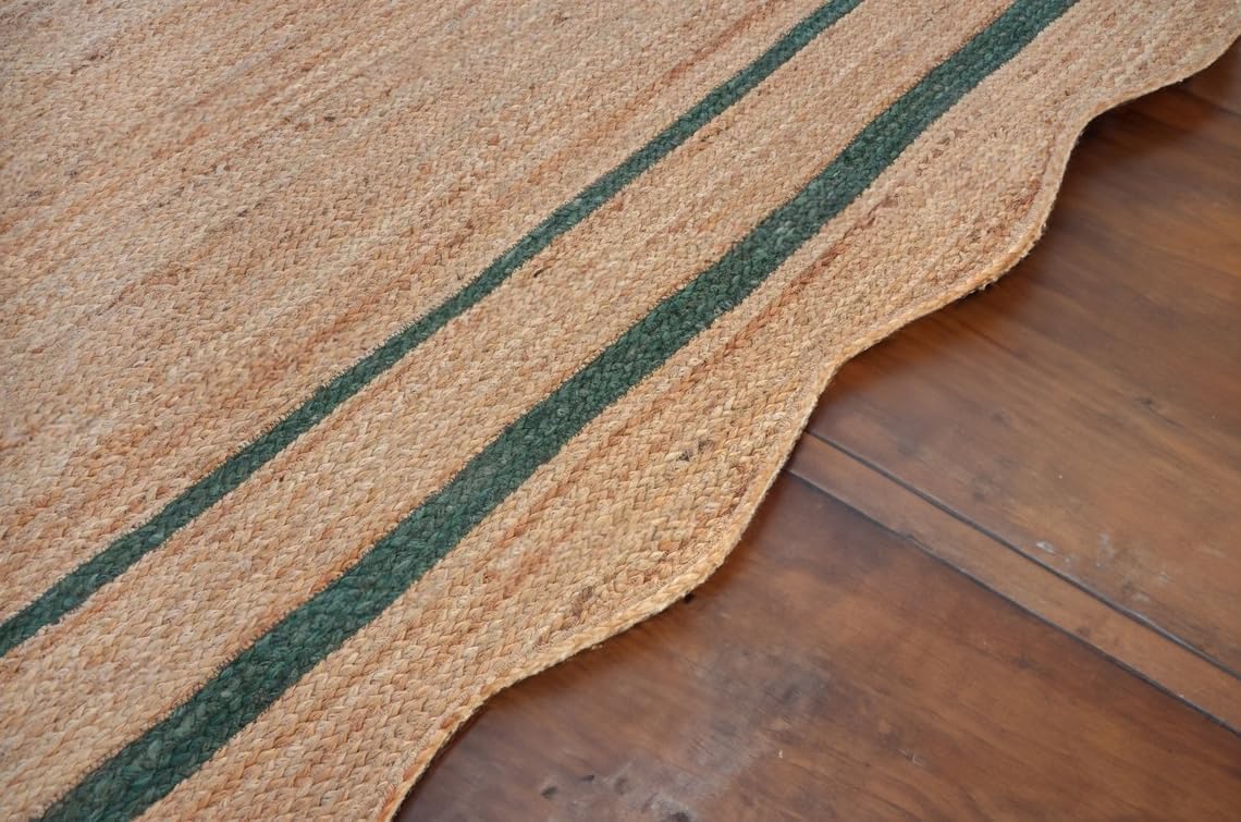 Natural Jute Scalloped Rug – Handmade Braided Rug with Boho Design