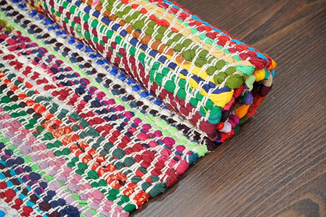 Multi Chindi Rug Handmade Indian Recycled Eco Friendly Decor For Home