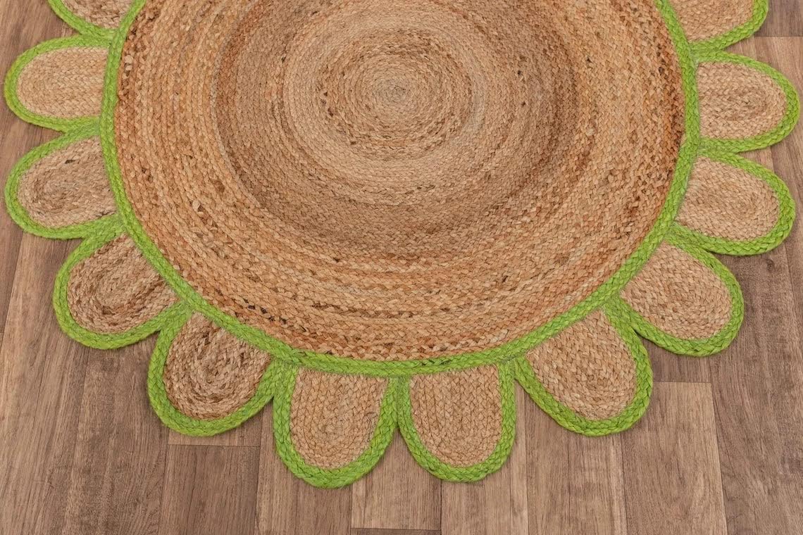 Scalloped Edge Jute Rug with Natural Border – Eco-Friendly Home Rug