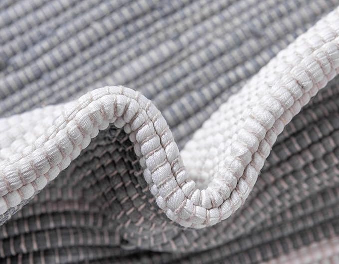 Chindi Rag Collection Hand Woven Striped Natural Fibers Gray Runner Rug