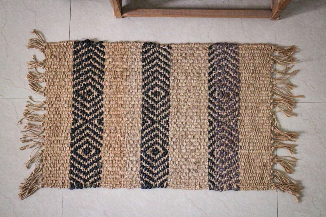 Hemp Dhurrie Rugs, Traditional Natural Footboard entryway Rug Chic Victorian Hipster