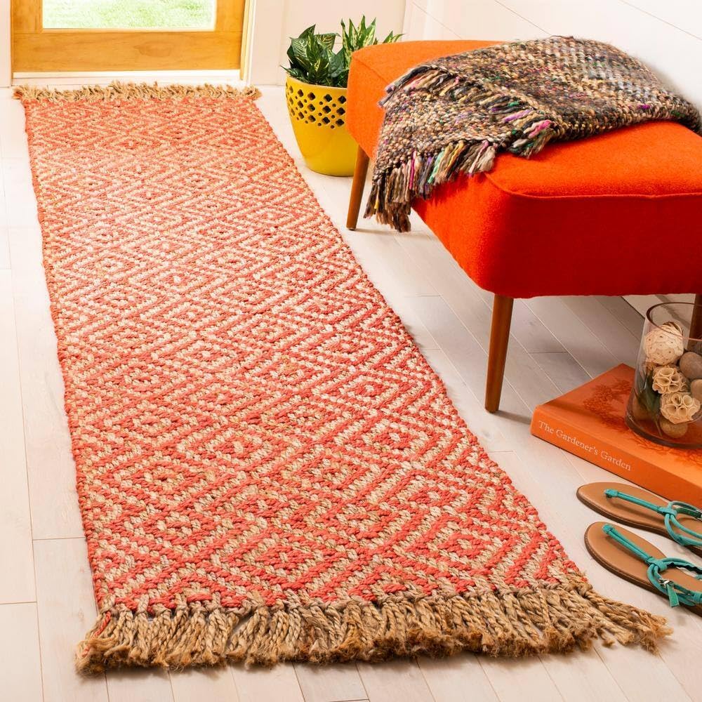 Hemp Area Rugs,Natural Fiber Indian Hand Woven Fuchsia Rug