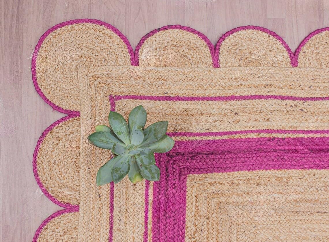 Handmade Scalloped Jute Rug – Boho Natural Fiber Rug with Unique Design