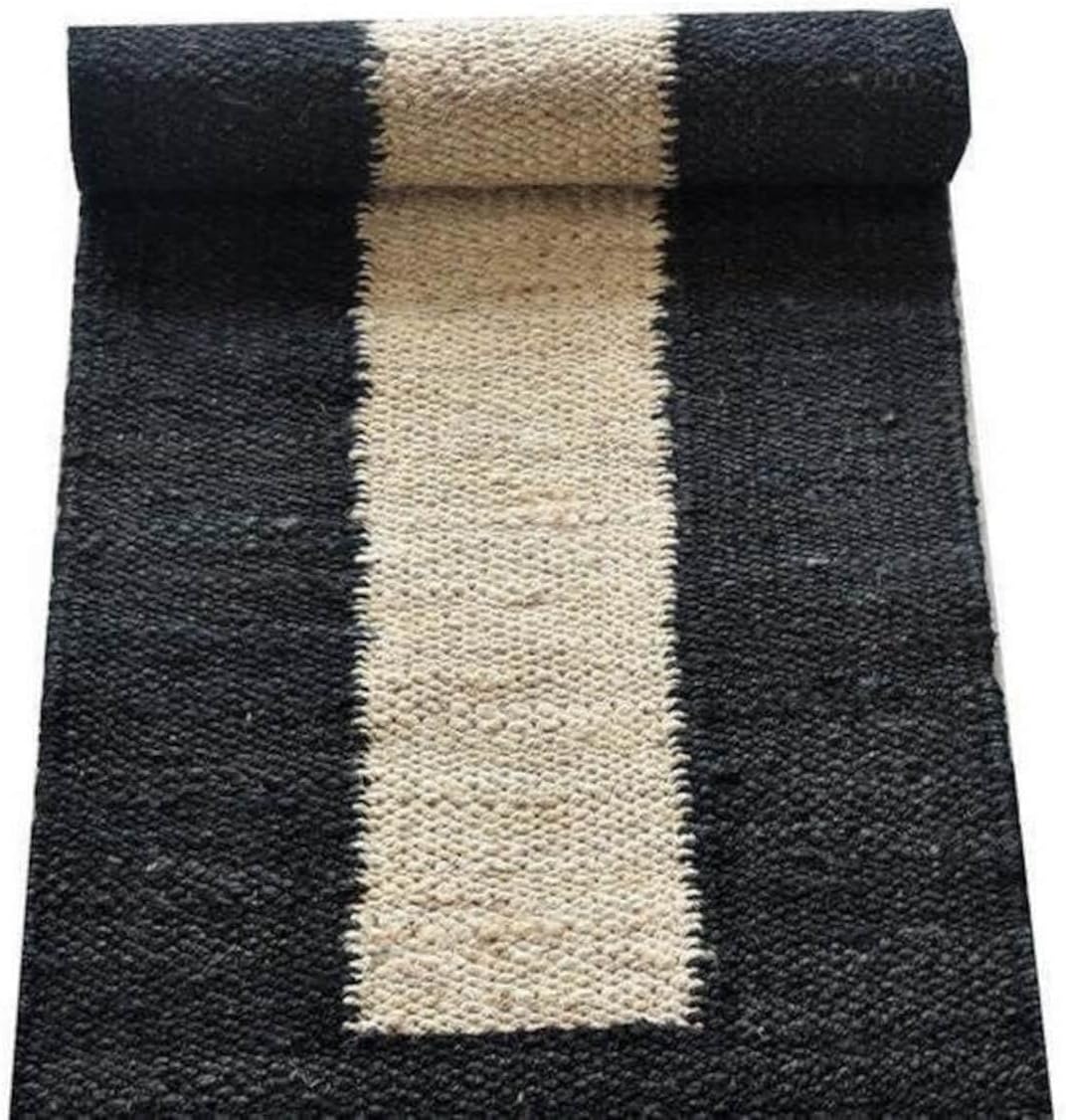 Indian Hand Woven Black Hemp Rug
