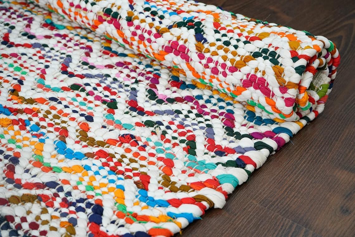 Rainbow Chindi Rug Handmade Indian Recycled Eco Friendly Decor For Living Room
