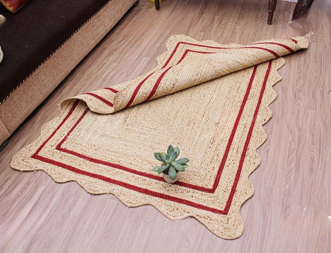 Bohemian Scalloped Jute Rug – Unique Design Natural Fiber Area Rug