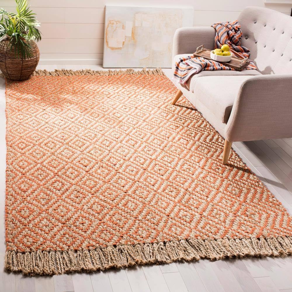 Natural Fiber Indian Hand Woven Orange Rug, Hemp Area Rugs