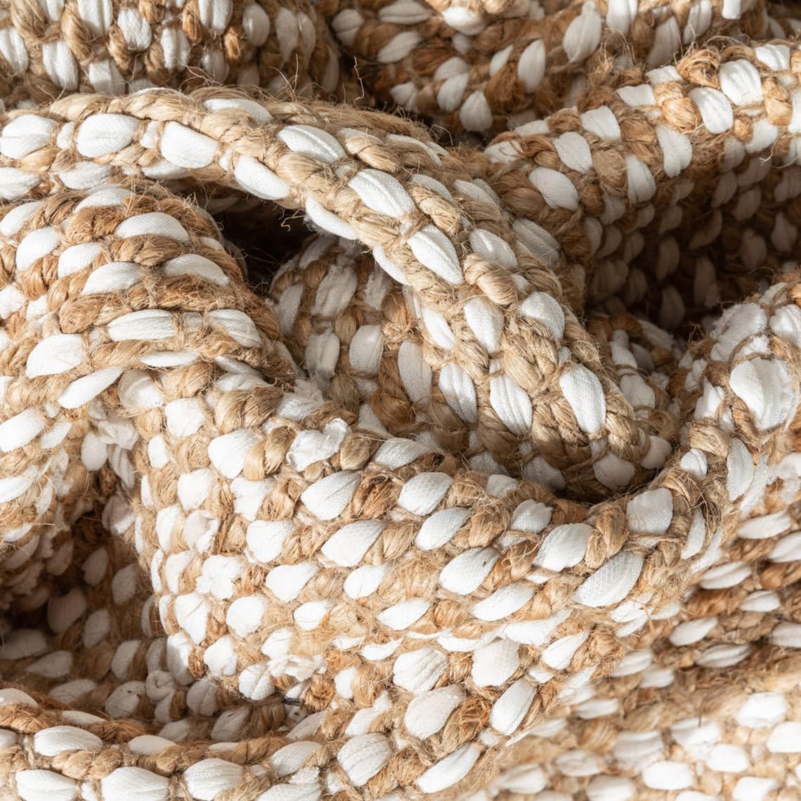 Handwoven Natural Jute and White Cotton jig Jak Design Rug,Eco-Friendly Rugs