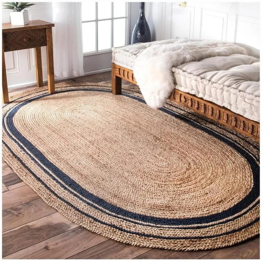 Bohemian Natural Fiber Rug – Rikki Design with Braided Border