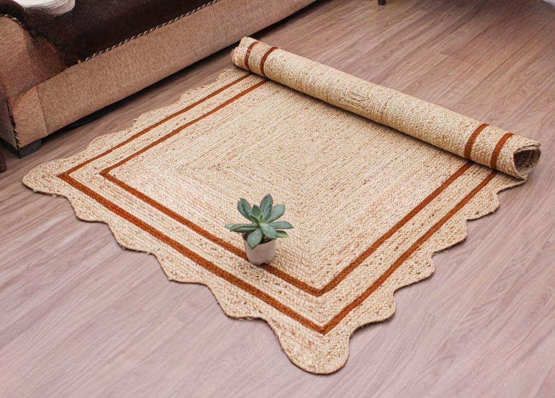 Bohemian Scalloped Jute Rug – Unique Design Natural Fiber Area Rug
