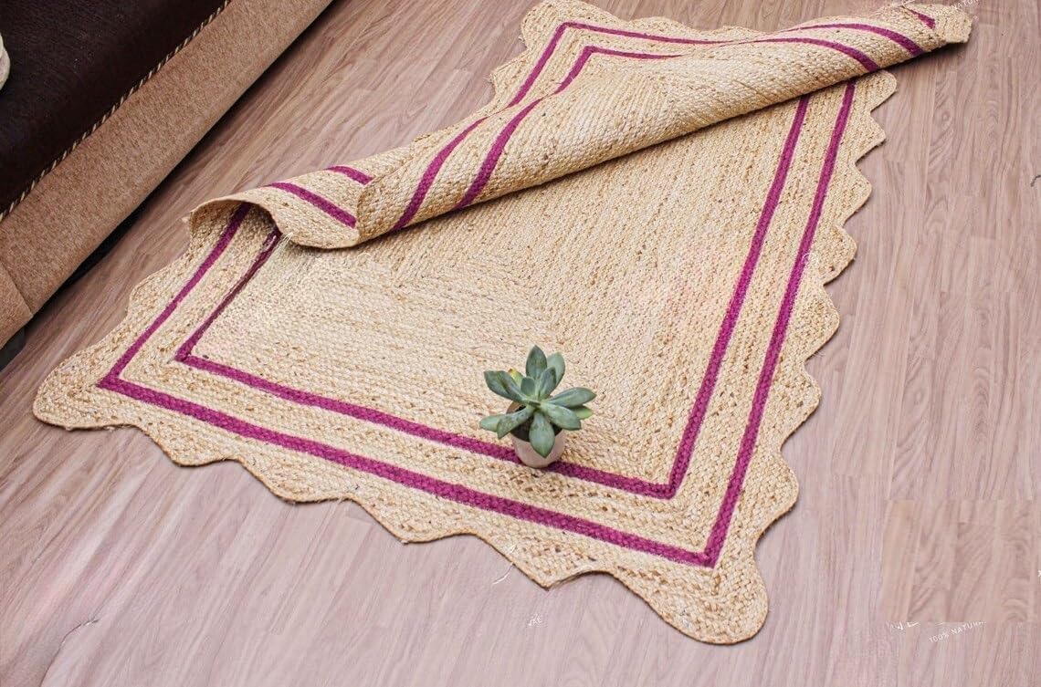 Bohemian Scalloped Jute Rug – Unique Design Natural Fiber Area Rug