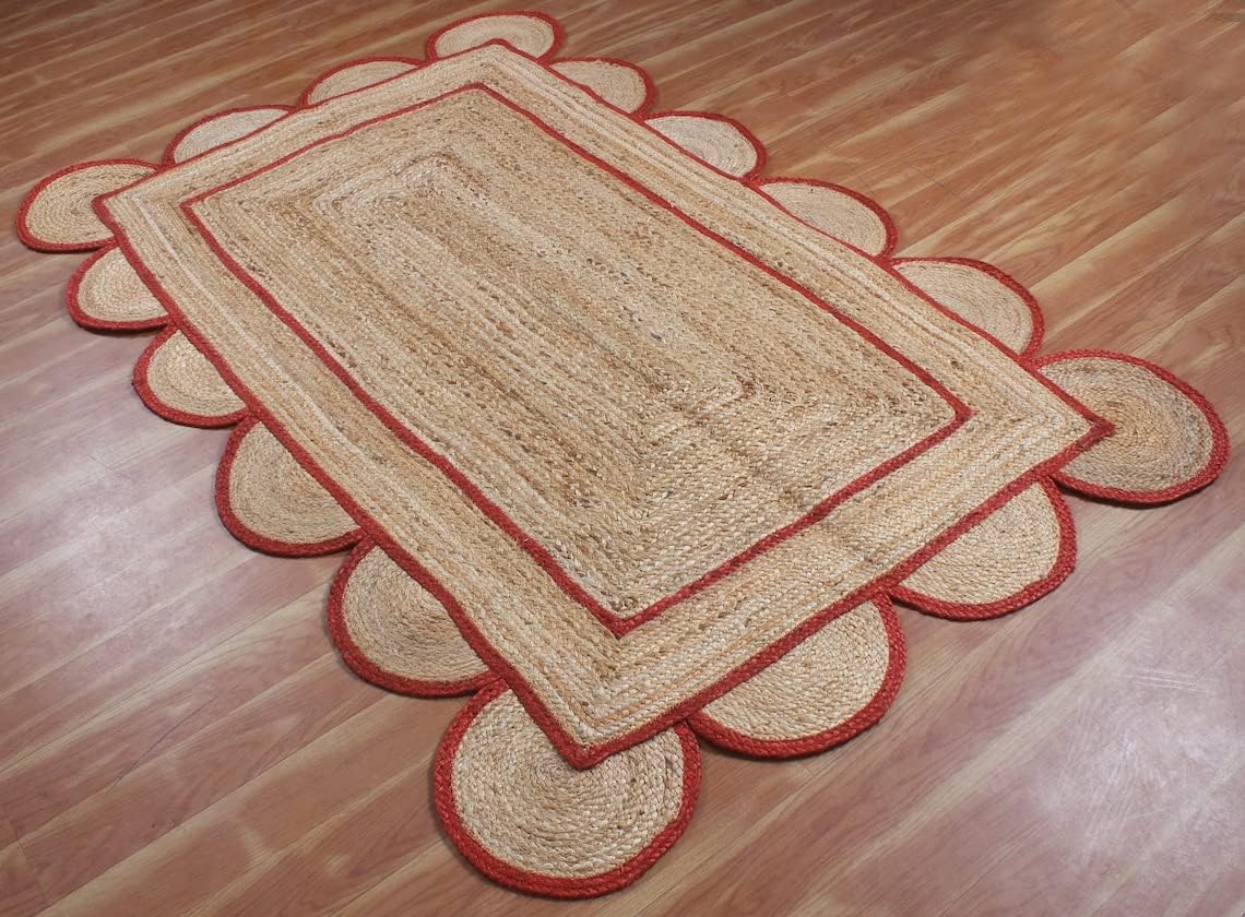 Scalloped Edge Jute Rug with Natural Border – Eco-Friendly Home Rug