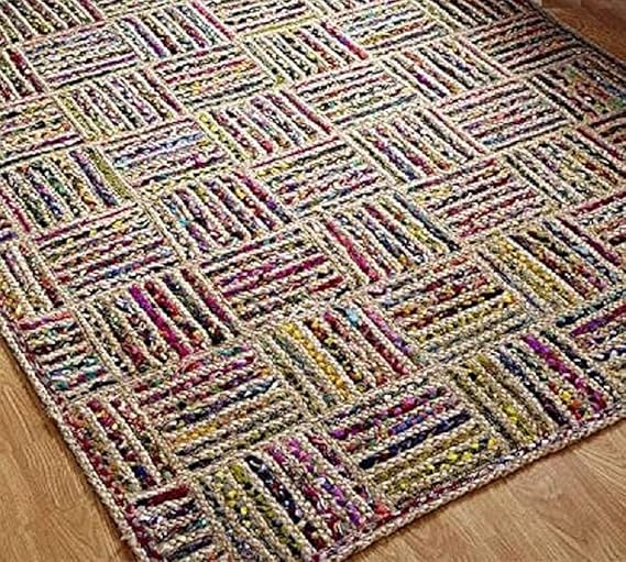 Handwoven Cotton-Jute Area Rug, Natural Bedroom, Floor Carpet, Dining Room Table Rug