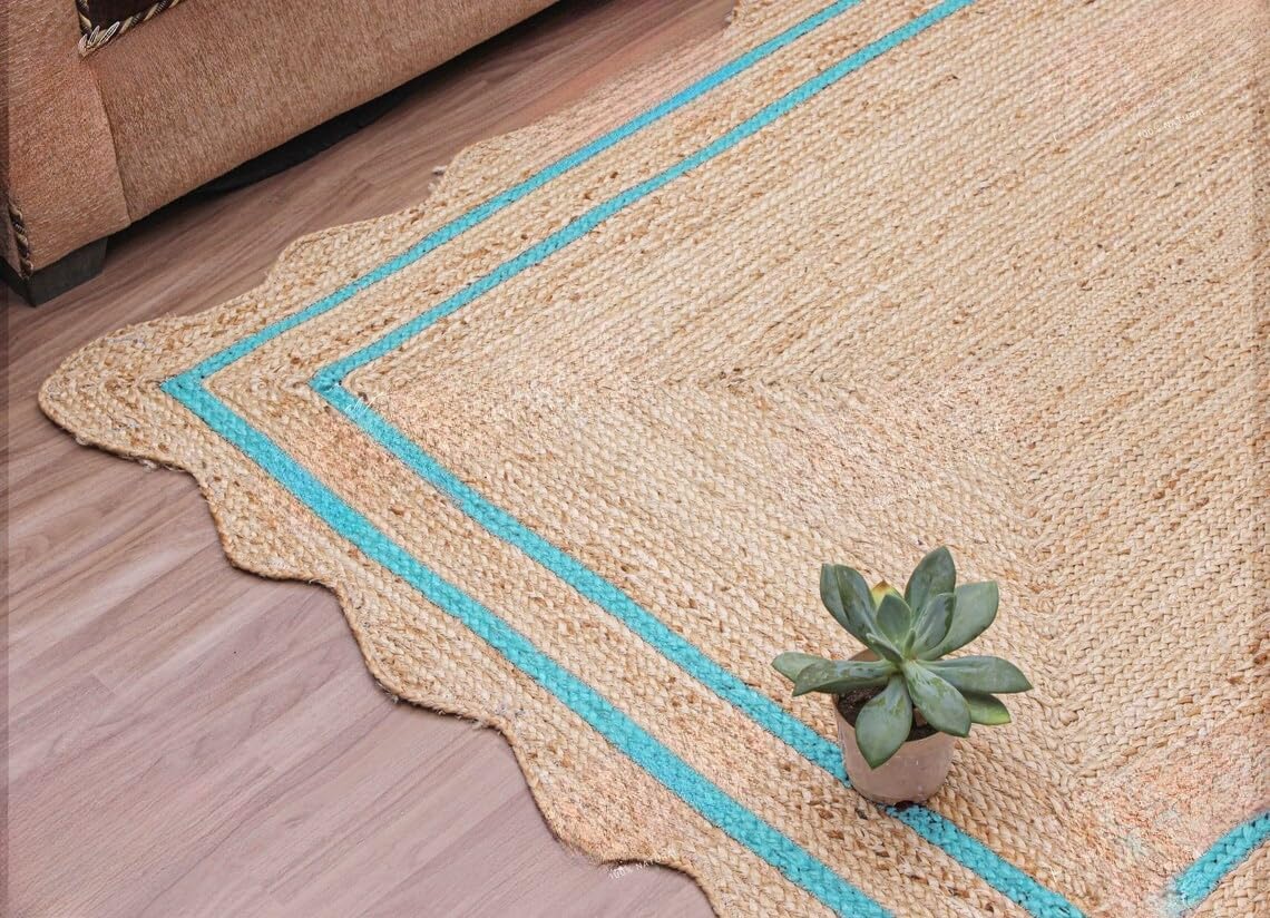 Bohemian Scalloped Jute Rug – Unique Design Natural Fiber Area Rug