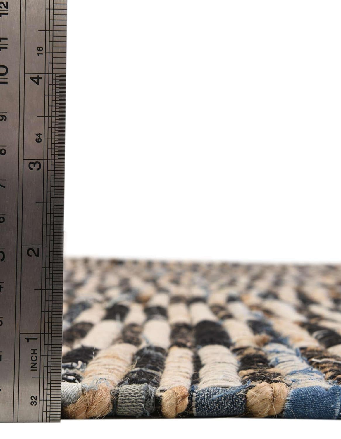 Chindi Jute Collection Area Rug - Checkered ( Table Runner, Dark Gray/Natural)