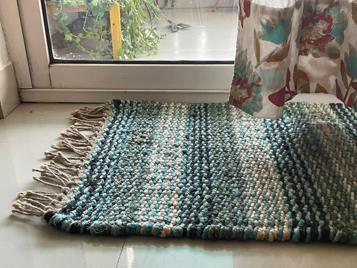 Set of 2 Pics 100% Hemp Handmade for Door Mat, Balcony, Bath, Kitchen, Gift, Indian Traditional Hemp Rugs
