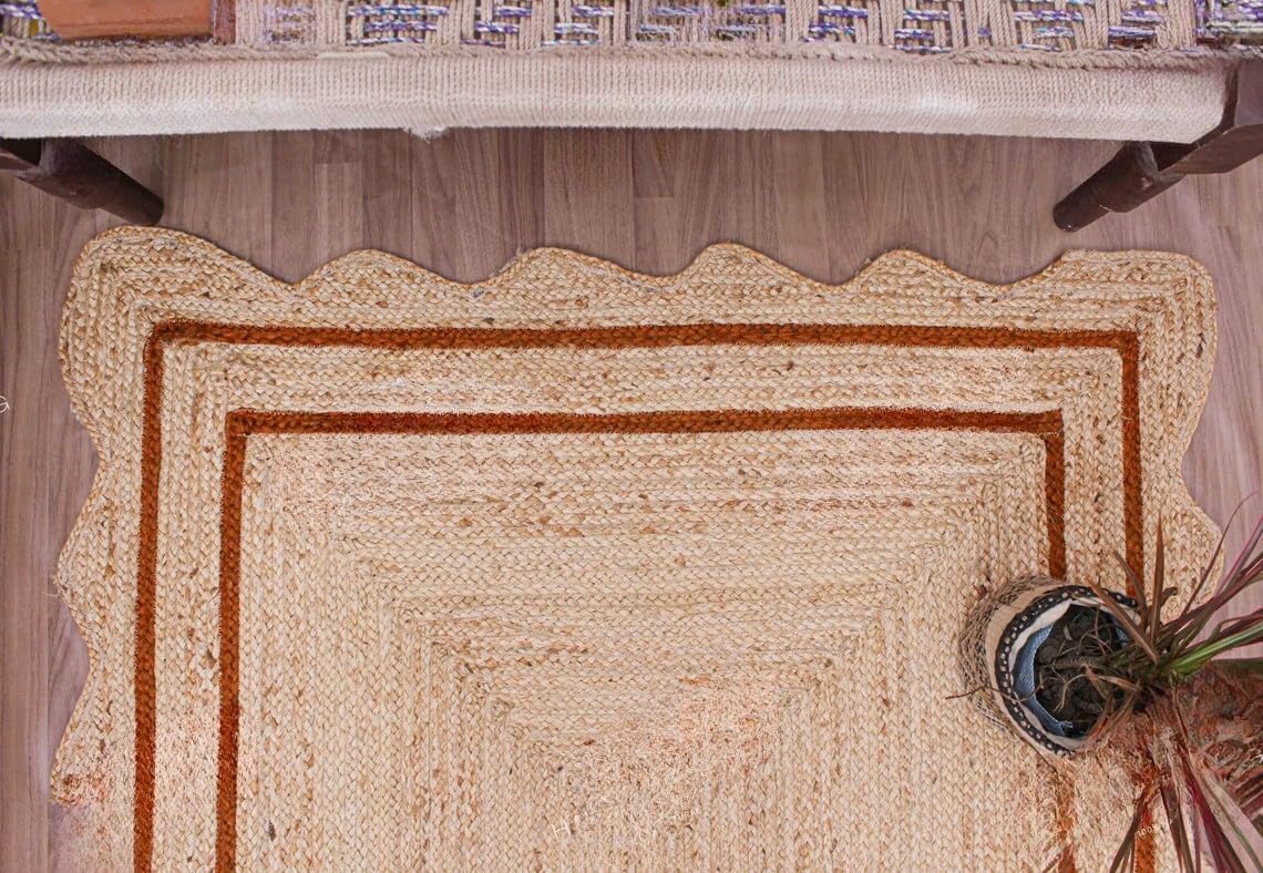 Bohemian Scalloped Jute Rug – Unique Design Natural Fiber Area Rug