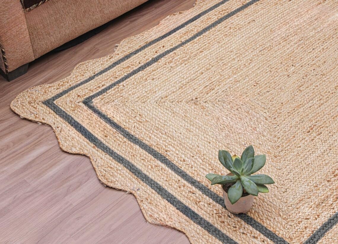 Bohemian Scalloped Jute Rug – Unique Design Natural Fiber Area Rug