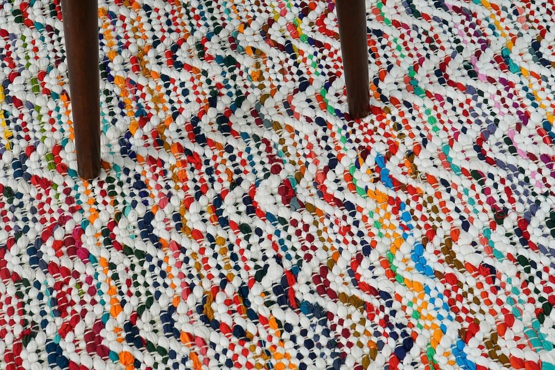 Rainbow Chindi Rug Handmade Indian Recycled Eco Friendly Decor For Living Room