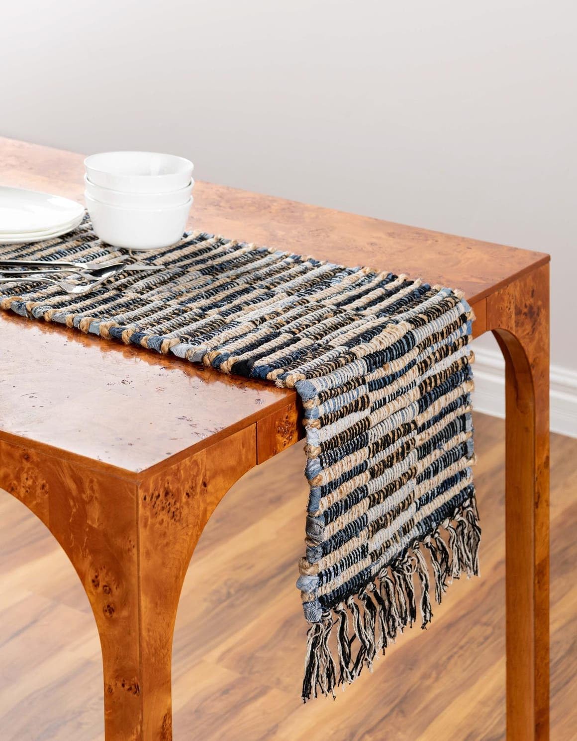 Chindi Jute Collection Area Rug - Checkered ( Table Runner, Dark Gray/Natural)