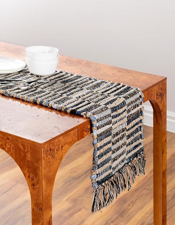 Chindi Jute Collection Area Rug - Checkered ( Table Runner, Dark Gray/Natural)