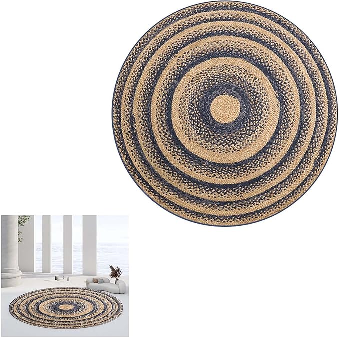 Indoor-Outdoor Round Braided Jute Rug – Modern Farmhouse Natural Fiber Rug