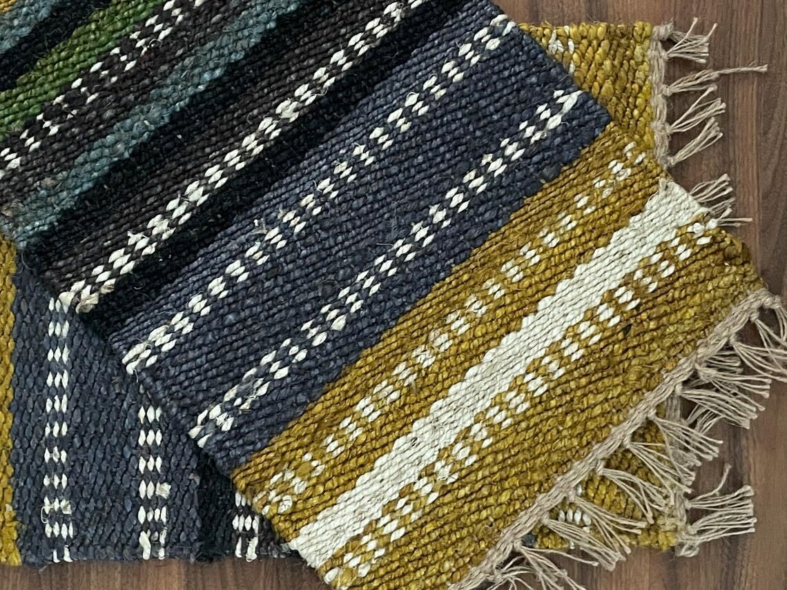 Set of 2 Pics 100% Hemp Handmade for Door Mat, Balcony, Bath, Kitchen, Gift, Indian Traditional Hemp Rugs