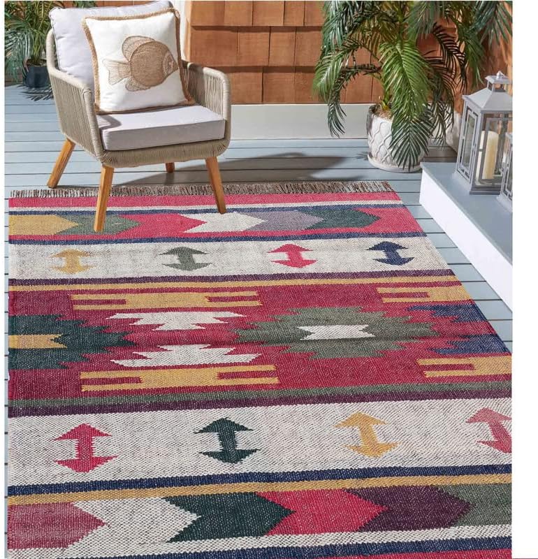 Natural Wool & Jute Kilim Dhurrie Rugs, Handwoven Wool Jute Rugs