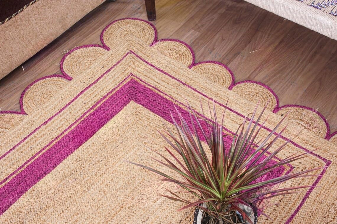 Handmade Scalloped Jute Rug – Boho Natural Fiber Rug with Unique Design