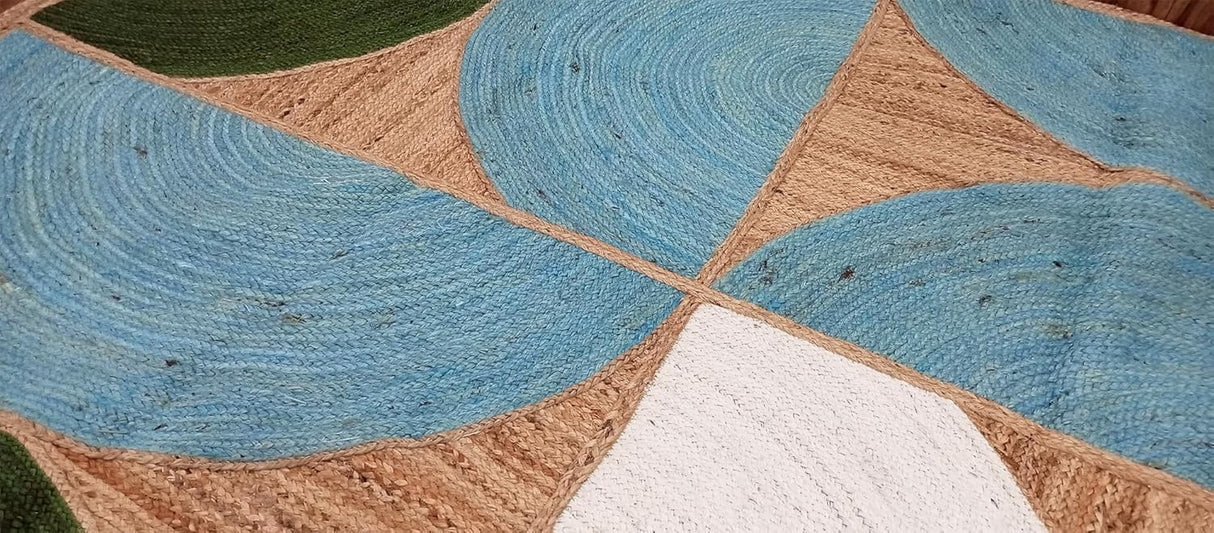 Handwoven Natural Jute Rug – Indian Geometric Area Carpet for Indoor Spaces