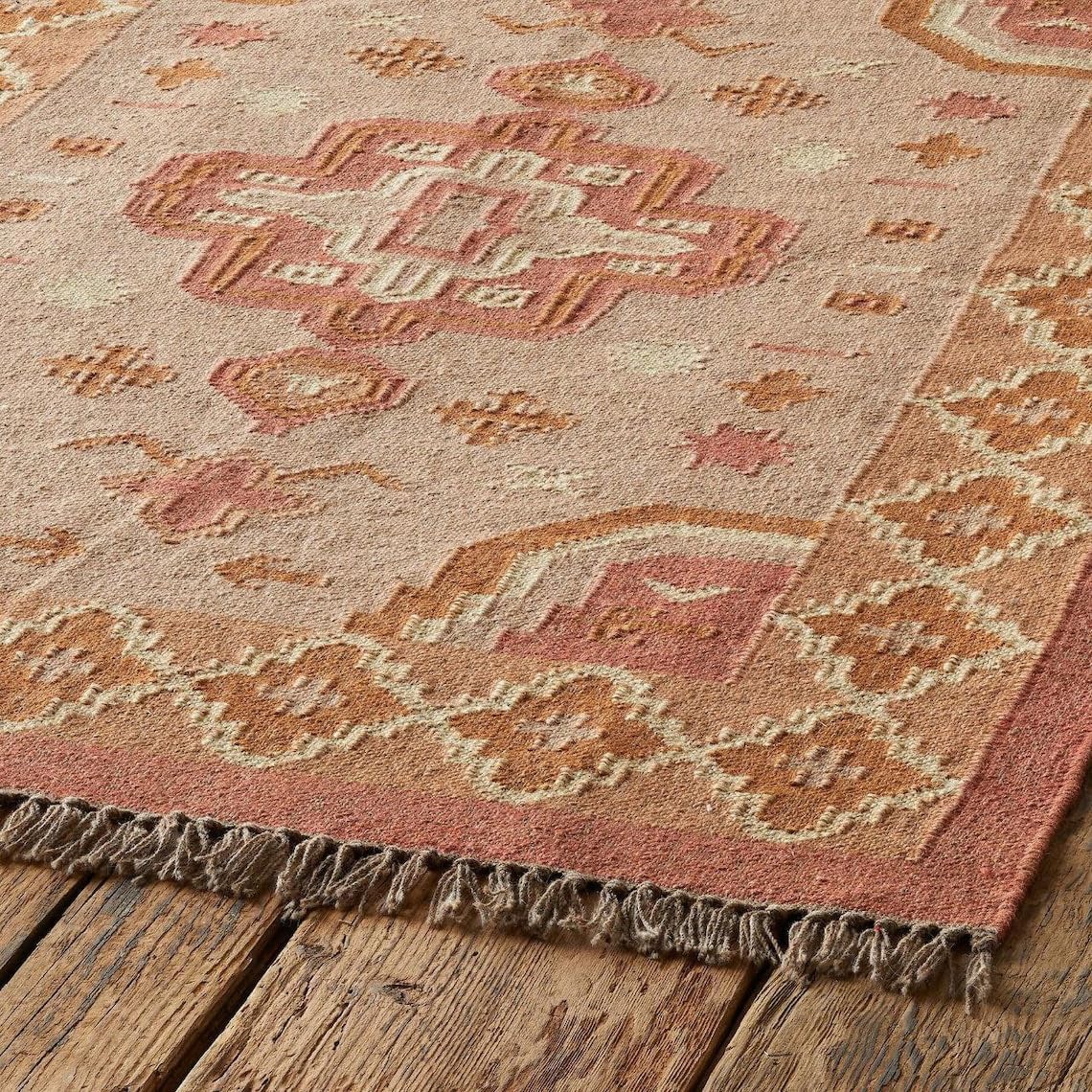 Turkish Kilim Rugs, Handwoven Wool and Jute Kilim Dhurrie Rug