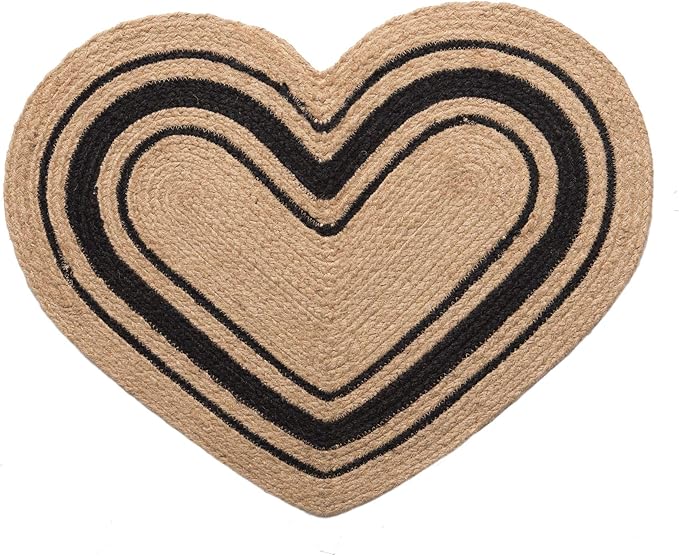 Jute Braided Heart Rug - Heart Shaped Rugs for Bathroom and Bedroom - Heart Bath Mat