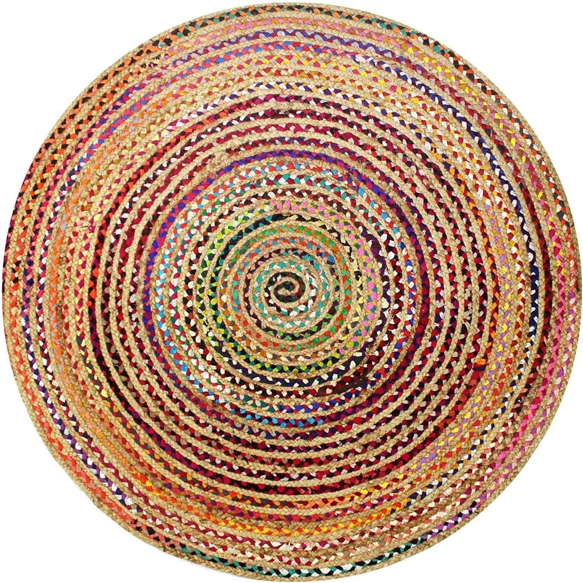 Indian Handmade Braided Rug – Colorful Jute Chindi Cotton Carpet for Home Interiors