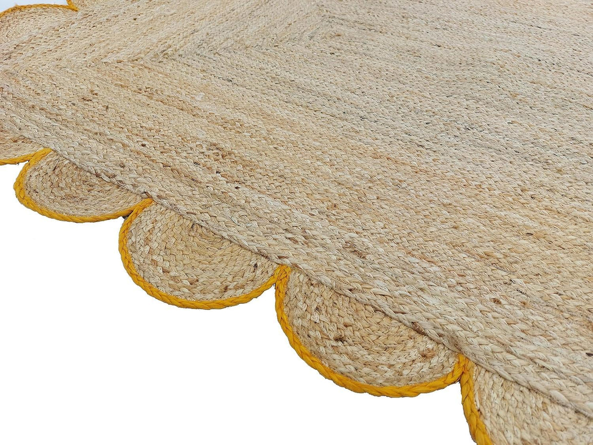 Decorative Scalloped Jute Rug – Handwoven by Village Artisans