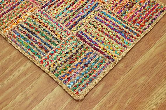 Handwoven Cotton-Jute Area Rug, Natural Bedroom, Floor Carpet, Dining Room Table Rug