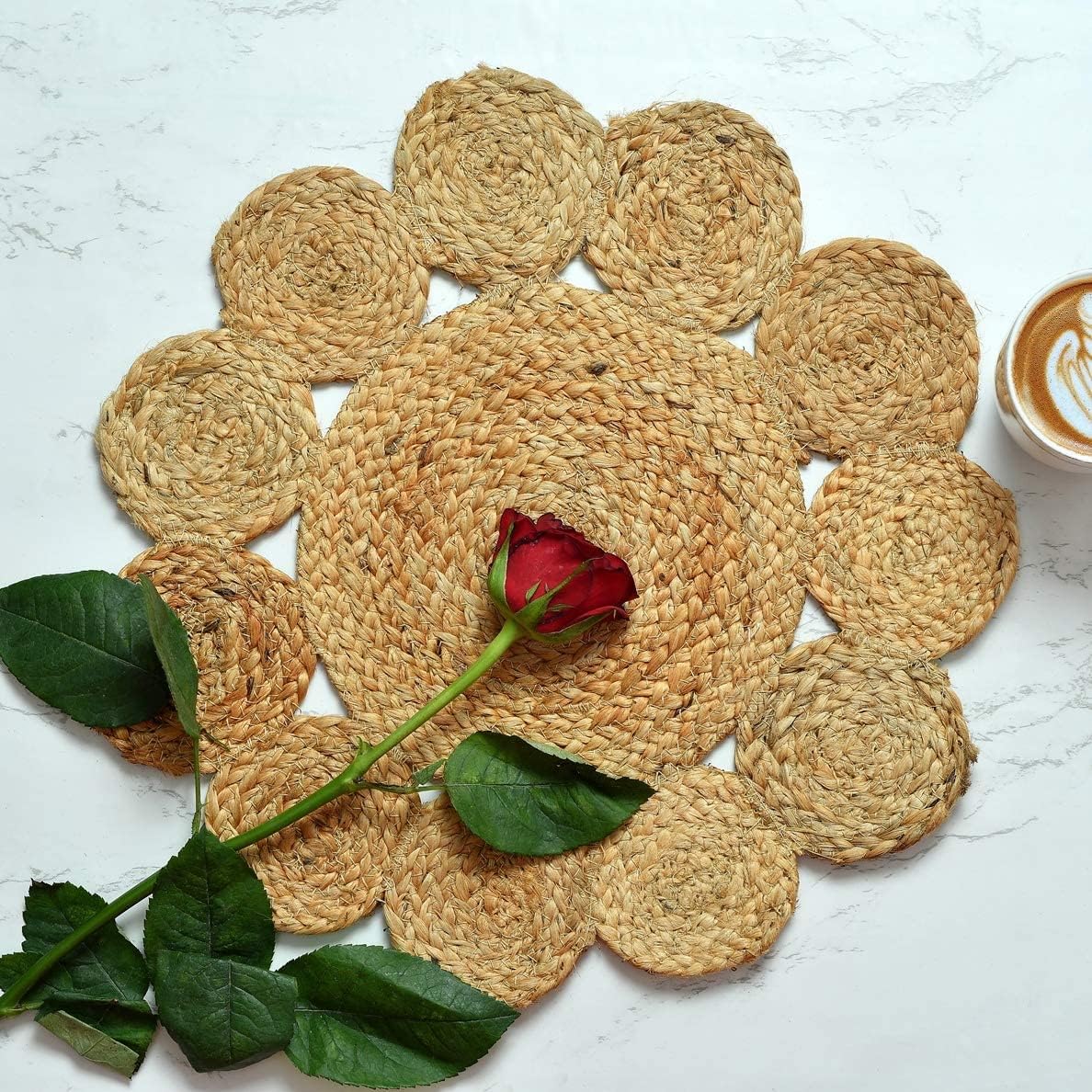 Handmade Braide Natural Flower Design Coaster, Table Top,Non-Slip Placemats