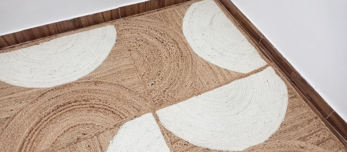 Handwoven Natural Jute Rug – Indian Geometric Area Carpet for Indoor Spaces