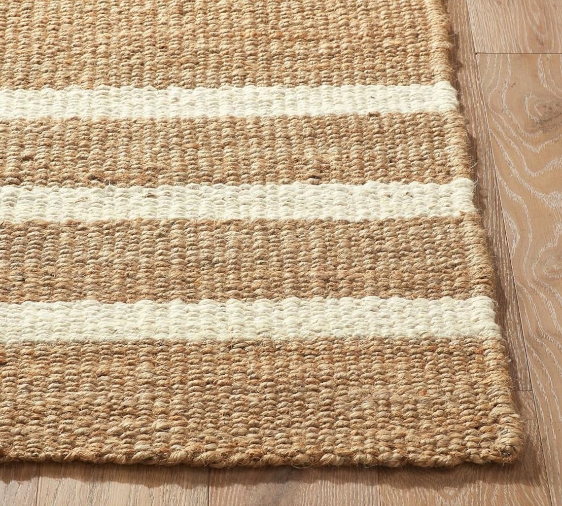 Premium White and Natural Jute Flat Weave Scandinavian Jute Rug,Hemp Area Rugs