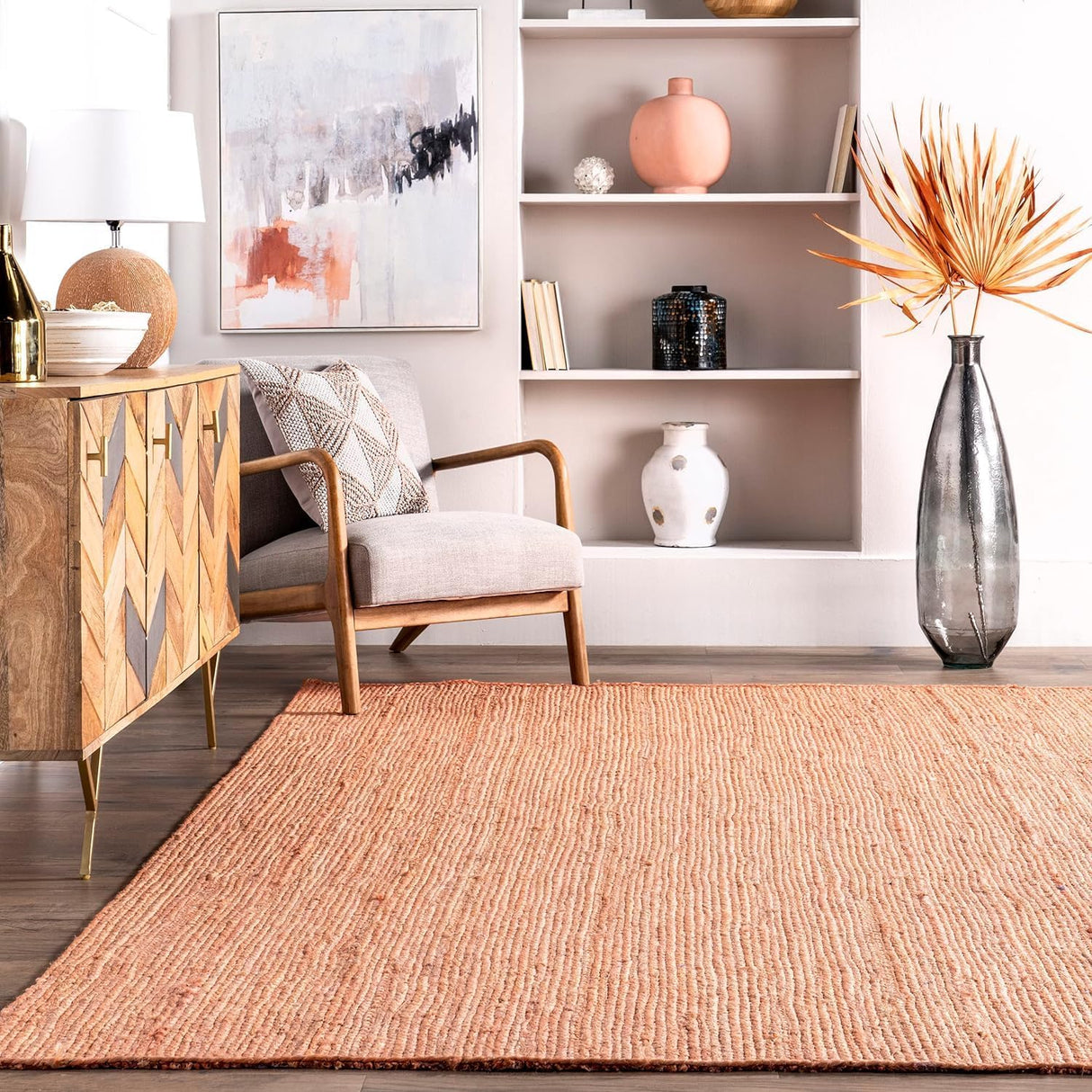 Hand-Woven Peach Natural Fiber Rug – Soft & Eco-Friendly Area Rug