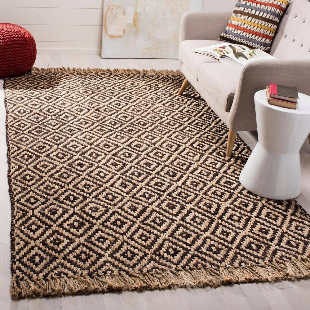 Hemp Jute And Cotton Blend Rugs, Natural Fiber Indian Hand Woven Brown Rug