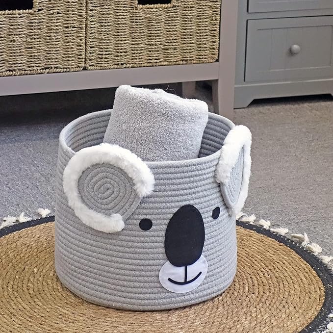 Animal Basket, Large Cotton Rope Basket, Large Storage Basket, Woven Laundry Hamper, Toy Storage