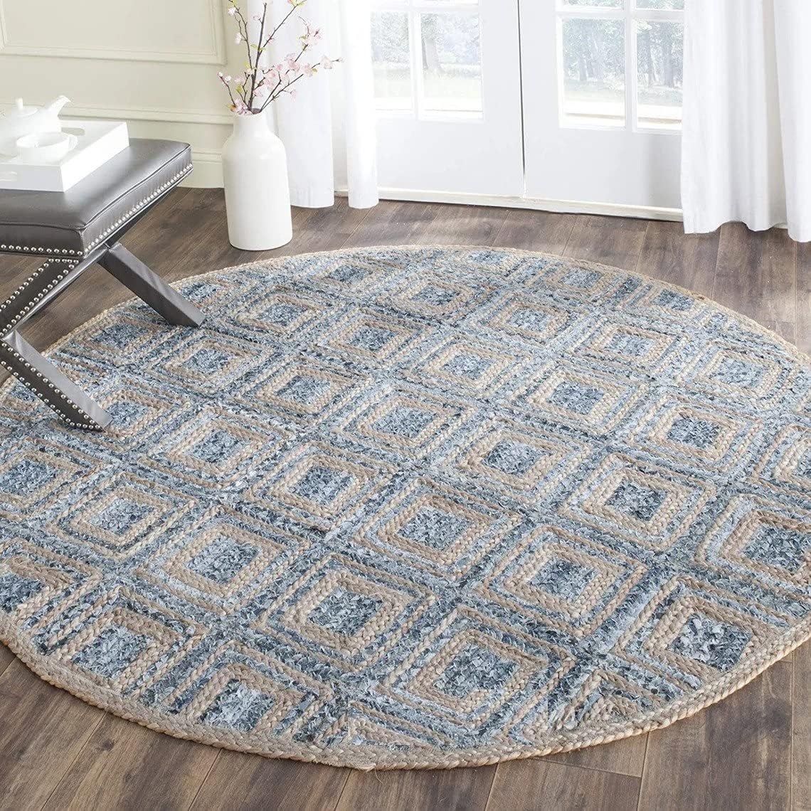 Denim And Natural Jute Rug ,Blue Carpet