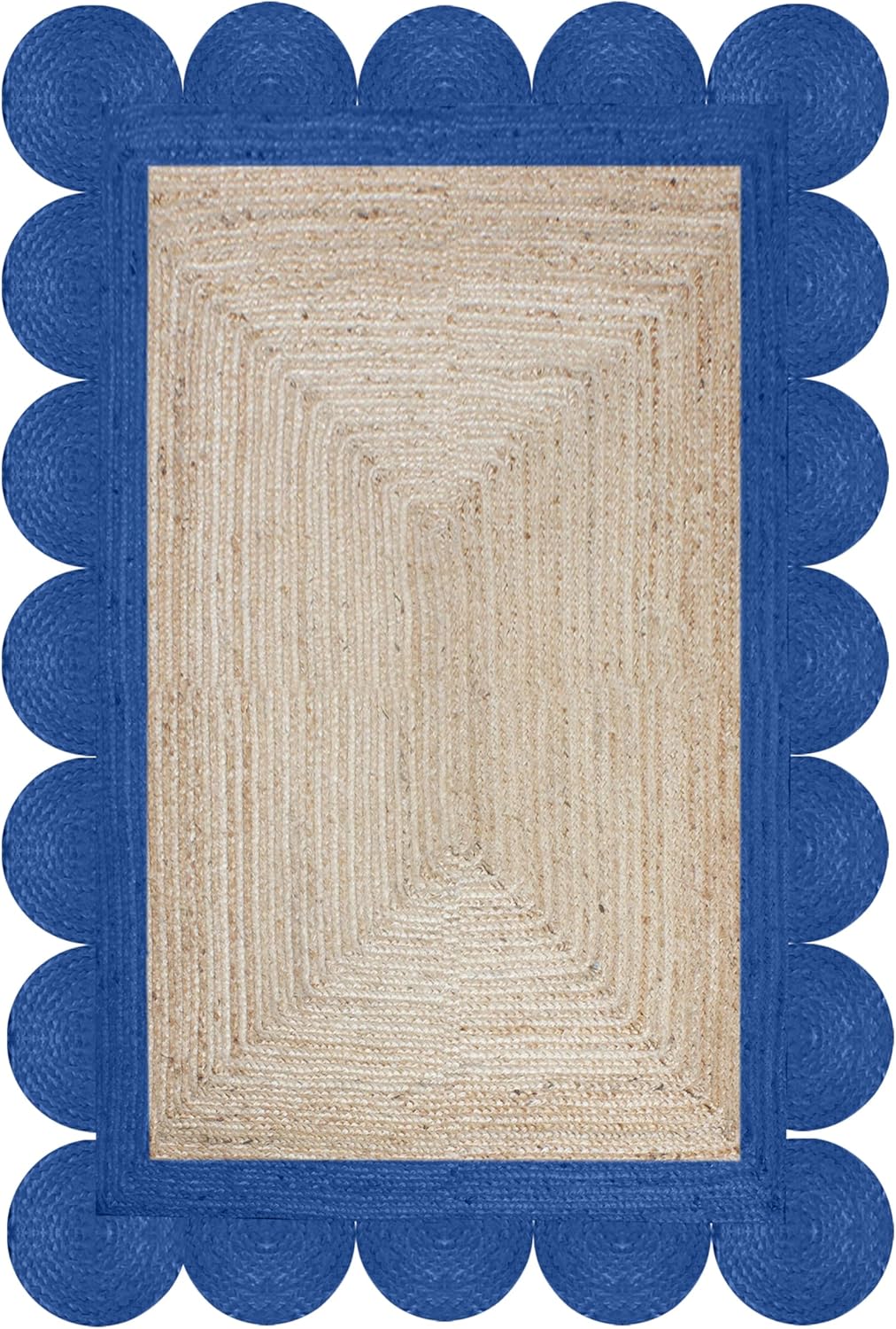 Black Border Jute Rug – Hand-Braided Scalloped Rug for Patio or Living Room