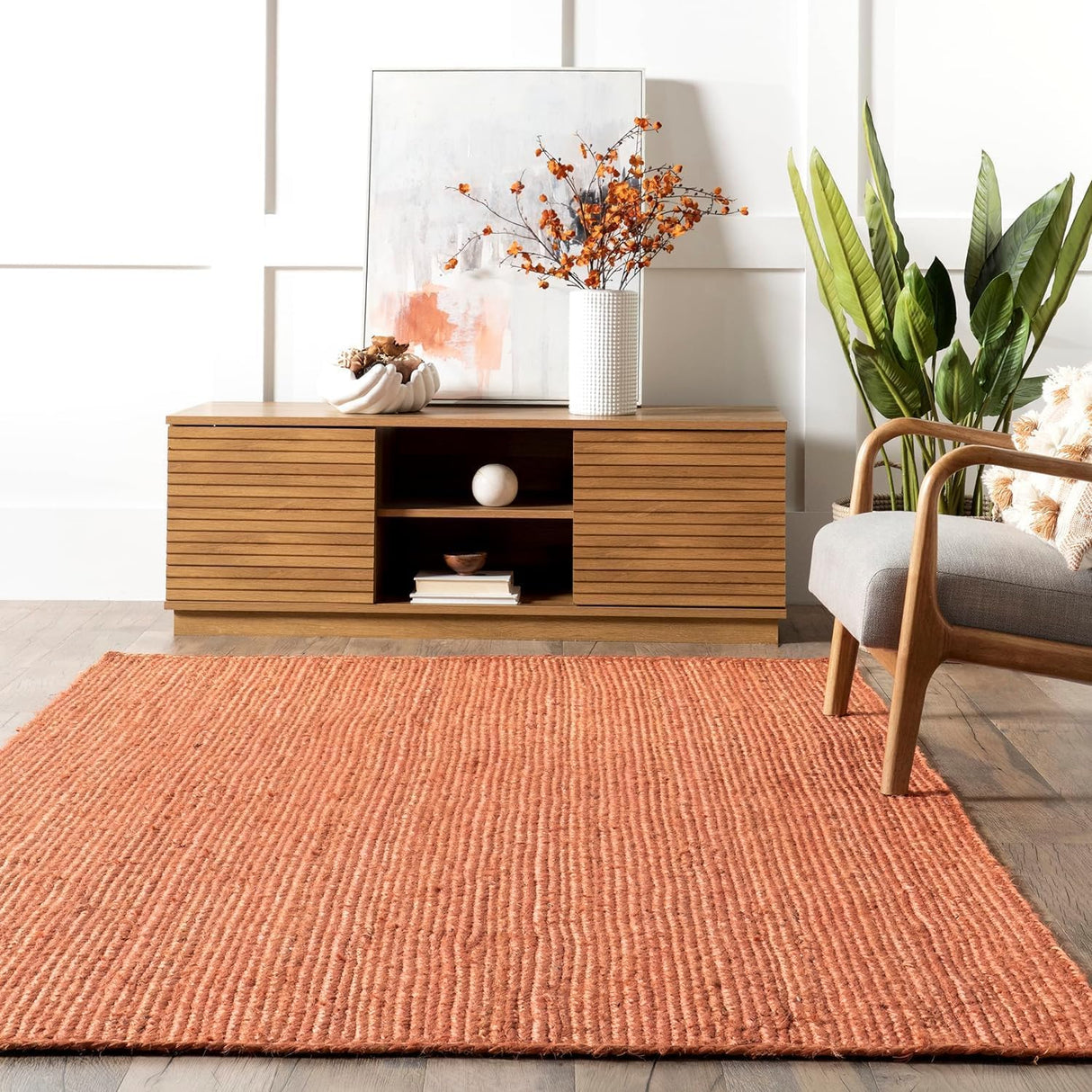 Hand-Woven Area Rug – Rustic Handmade Rug in Rust Color
